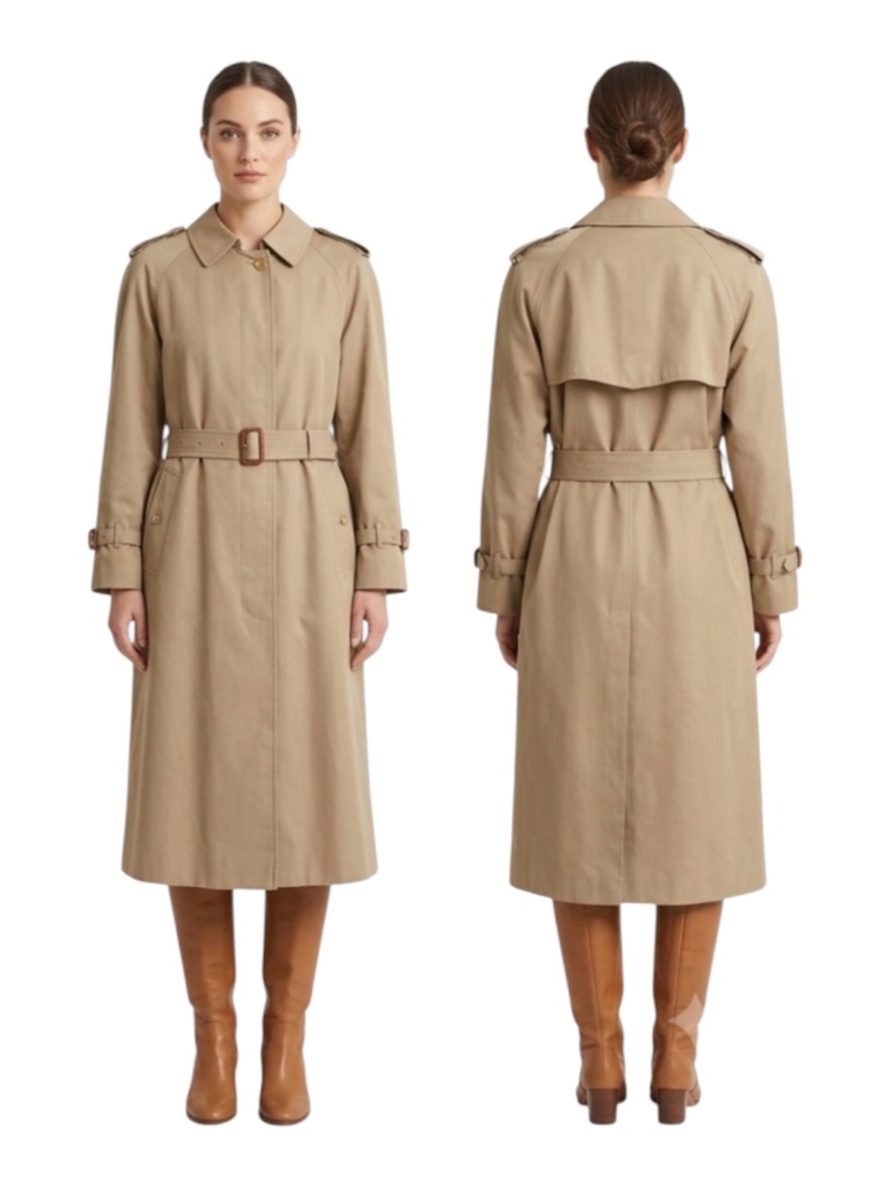 Burberrys Womens Trench Coat Sz 8 XX Long Beige Nova Check Old Money Vintage